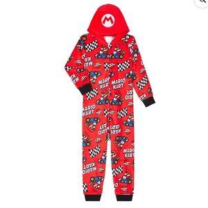 Mario Kart Kids L 10/12 PJs w/ Hood Pajamas One Piece NWT